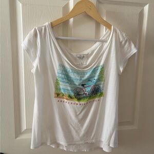 Vintage Rare Abercrombie & Fitch White Tee with Bicycle Print